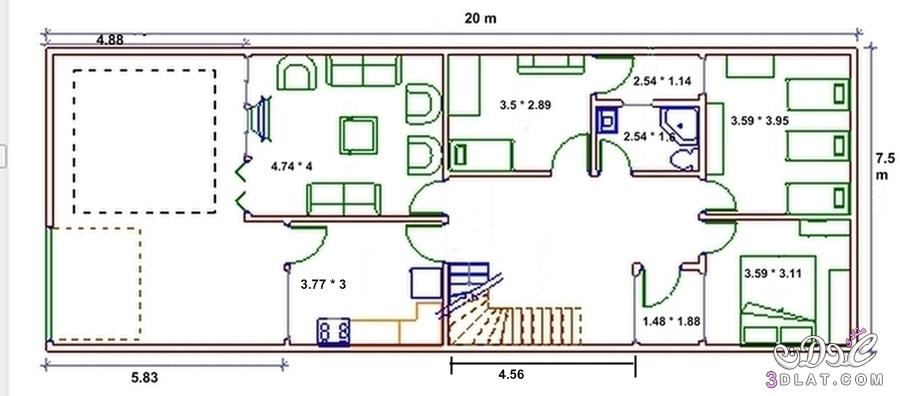 رسم هندسى لمنزل 150 متر - تصميمات وخرائط هندسية لمنزل 713 4